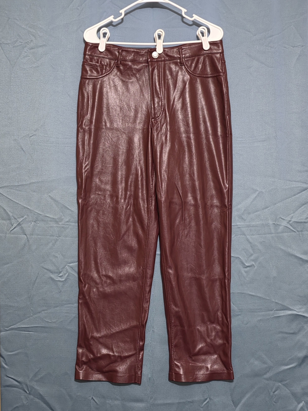 Joie Burgundy Faux Leather Straight-Leg Pants